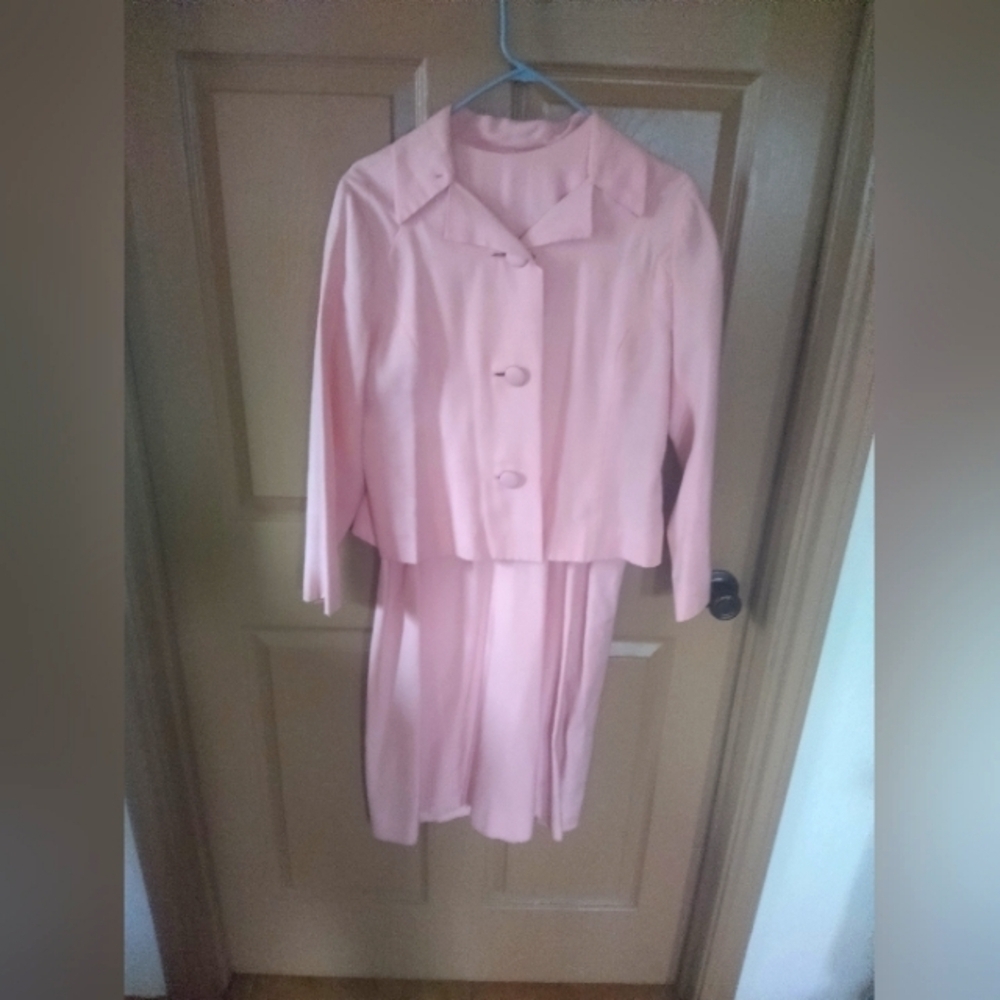 Vintage Pink Button-Up Jacket and Dress Set